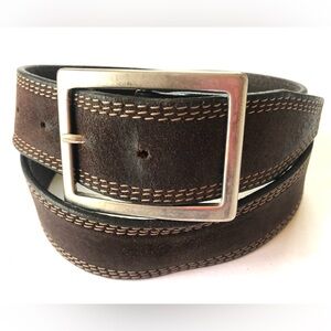 J Crew Mens Brown Wide Casual Genuine Leather Belt Silver Buckle Size 34